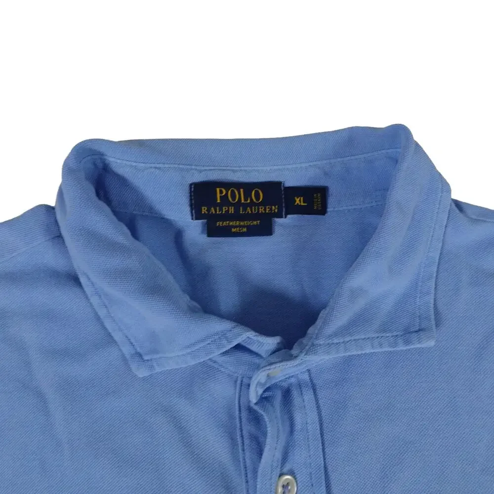 Ralph Lauren Featherweight Mesh Long Sleeve Blue Polo Shirt Men's Large